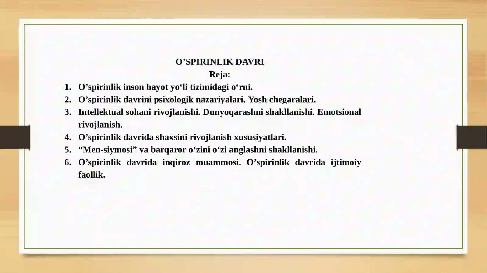 O’SPIRINLIK DAVRI 2