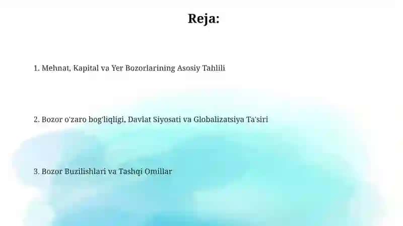 Mehnat, Kapital va Yer Bozorlarini Tahlil Qilish 2