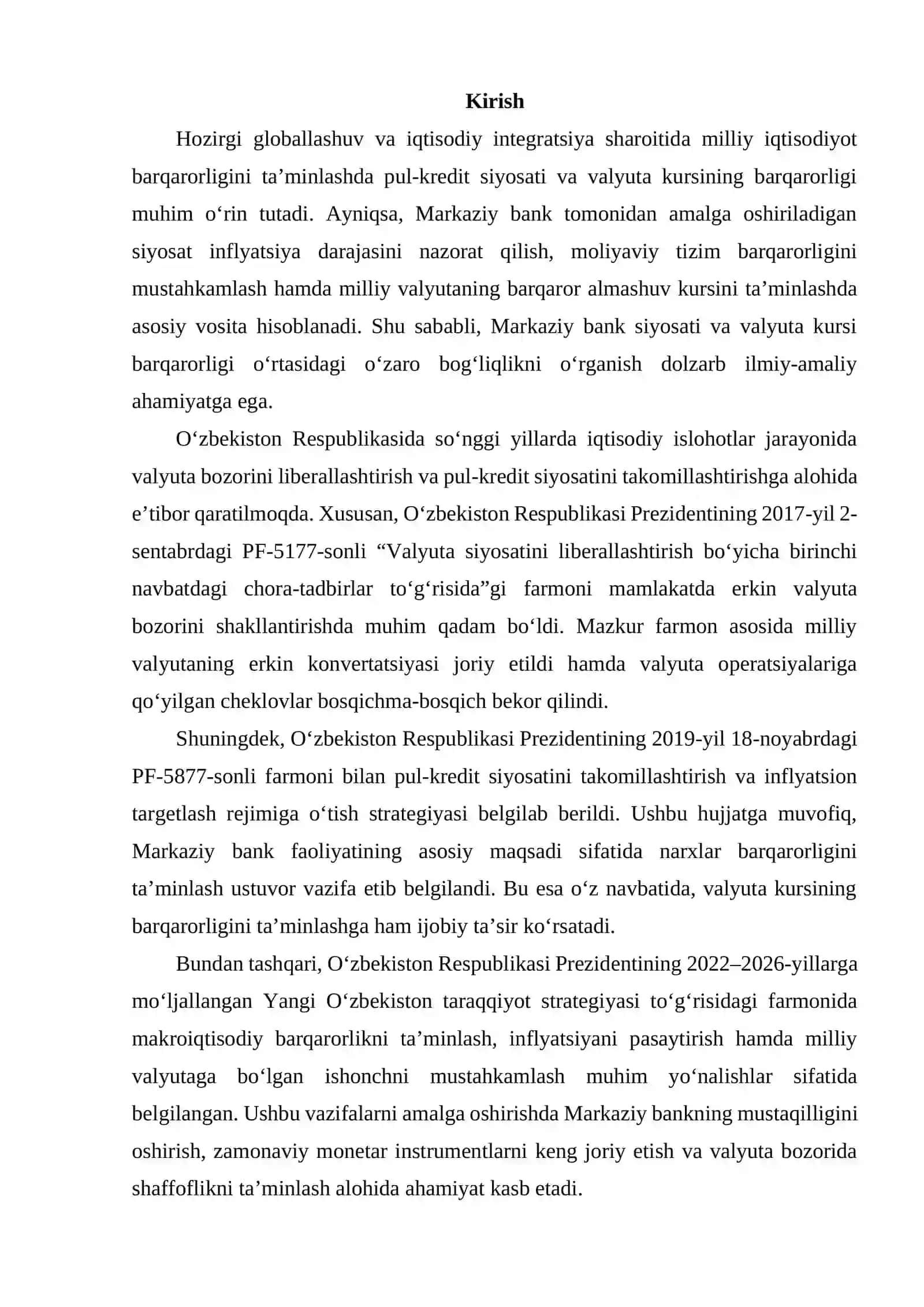 Markaziy bank siyosati va valyuta kursi barqarorligi (O‘zbekiston misolida) 2