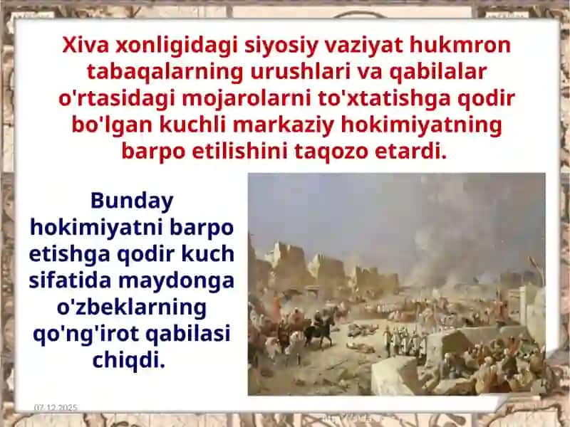 Xivaqo‘ng‘irotlarisulolasining siyosiy tarixi (XVIII asrning oxiri – XIX asrning birinchi yarmi) 2