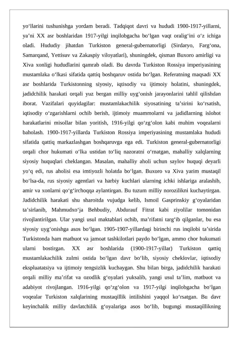 Turkiston XX asr boshlarida (1900-1917-yillar) 2