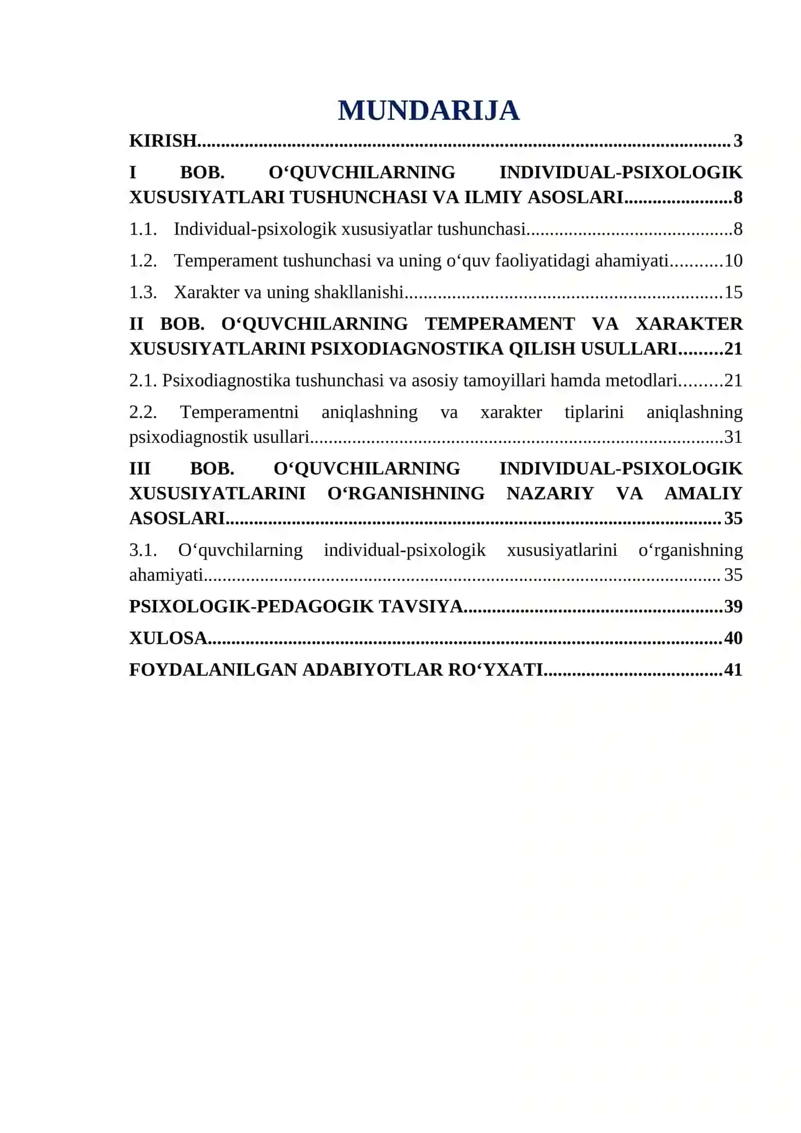 O‘quvchilarning individual-psixologik xususiyatlari psixodiagnostikasi: temperament va xarakter 2