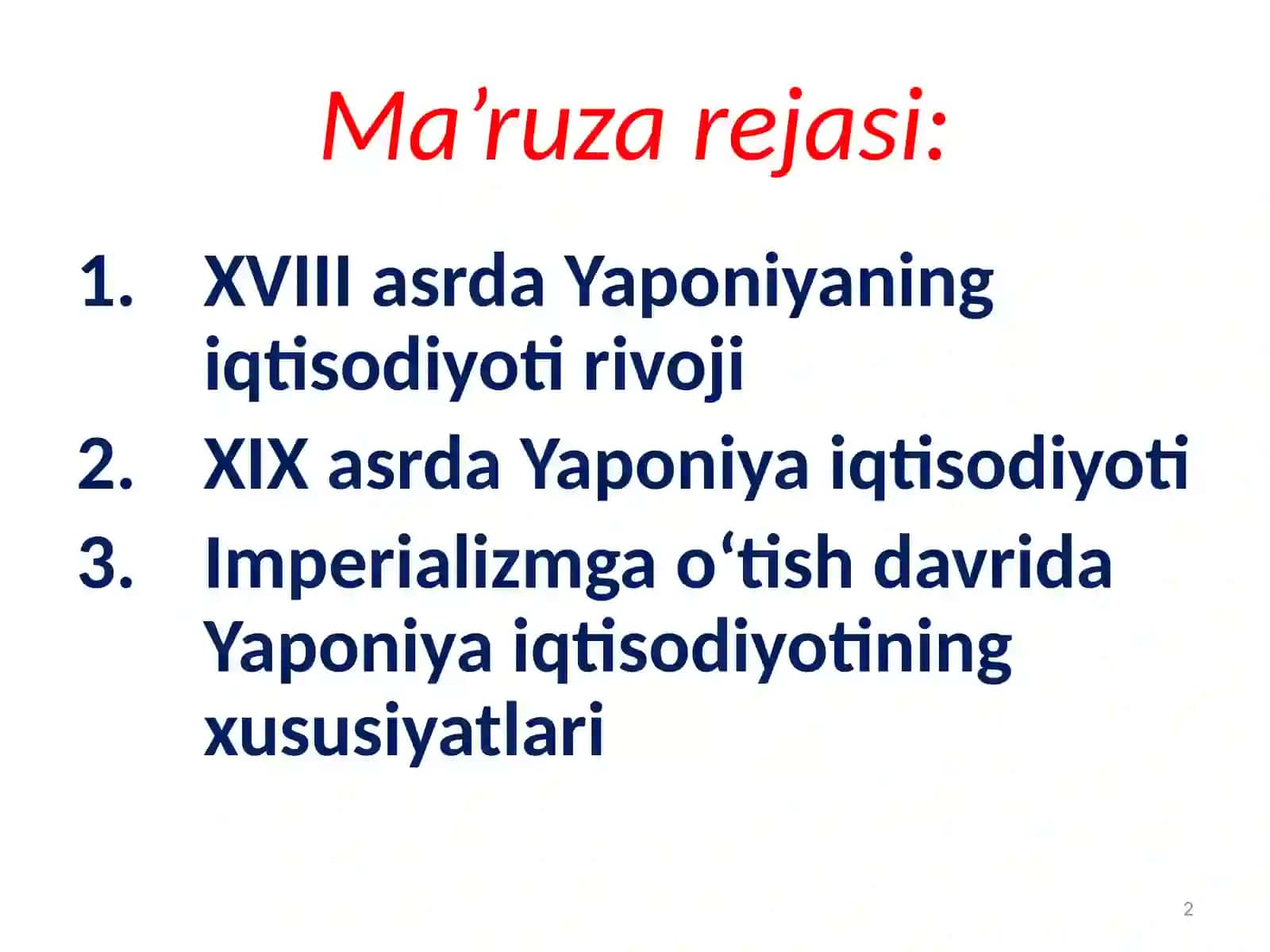 XVIII-XIX asrlarda Yaponiyaning iqtisodiy rivojlanishi 2