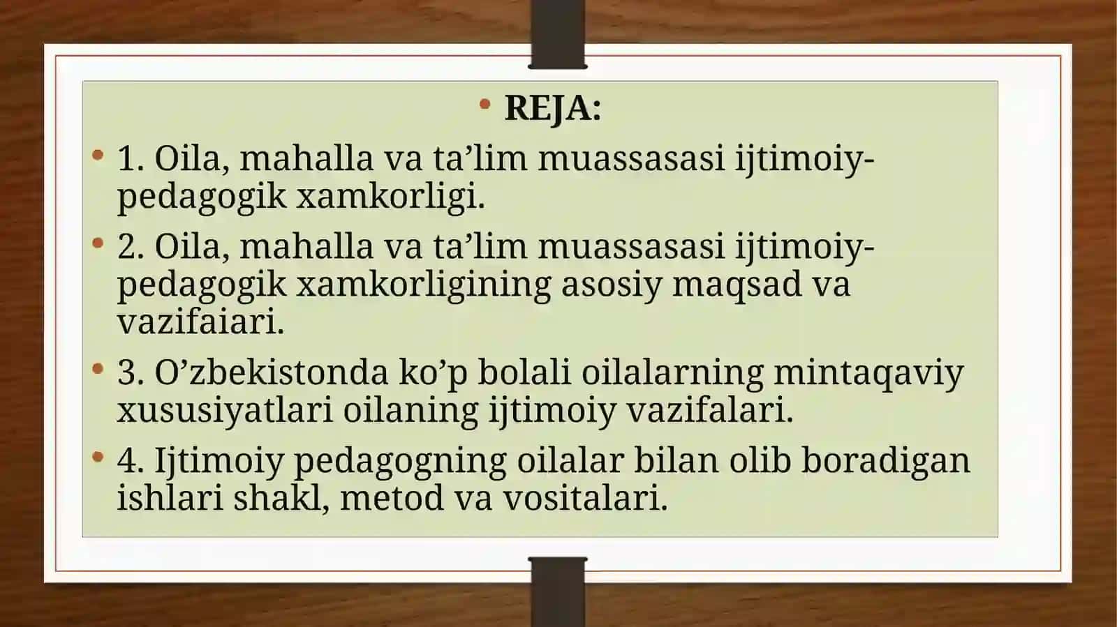 OILA, MAHALLA VA TA'LIM
MUASSASASI IJTIMOIY-PEDAGOGIK
HAMKORLIGI 2