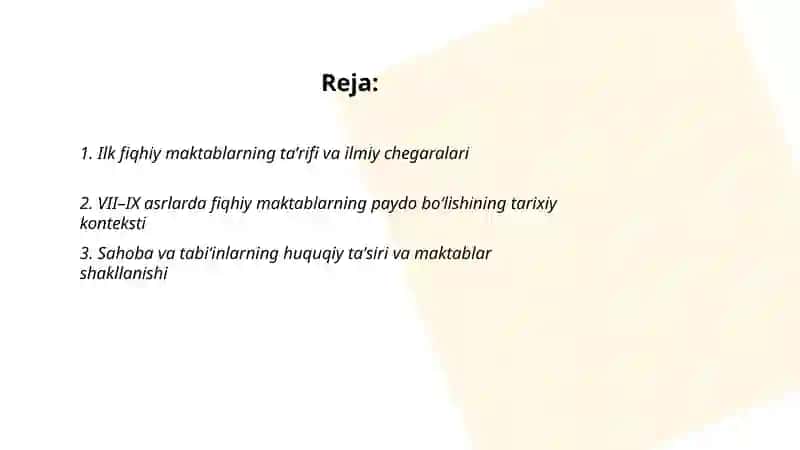 Ilk fiqhiy maktablarning shakllanish tarixi va tasnifi 2