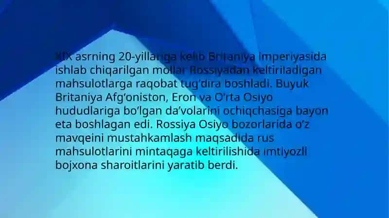 O'rtai o'siyoning Chor Rossiyasi tomonidan ishlab chiqarilgan mahsulotlar 2