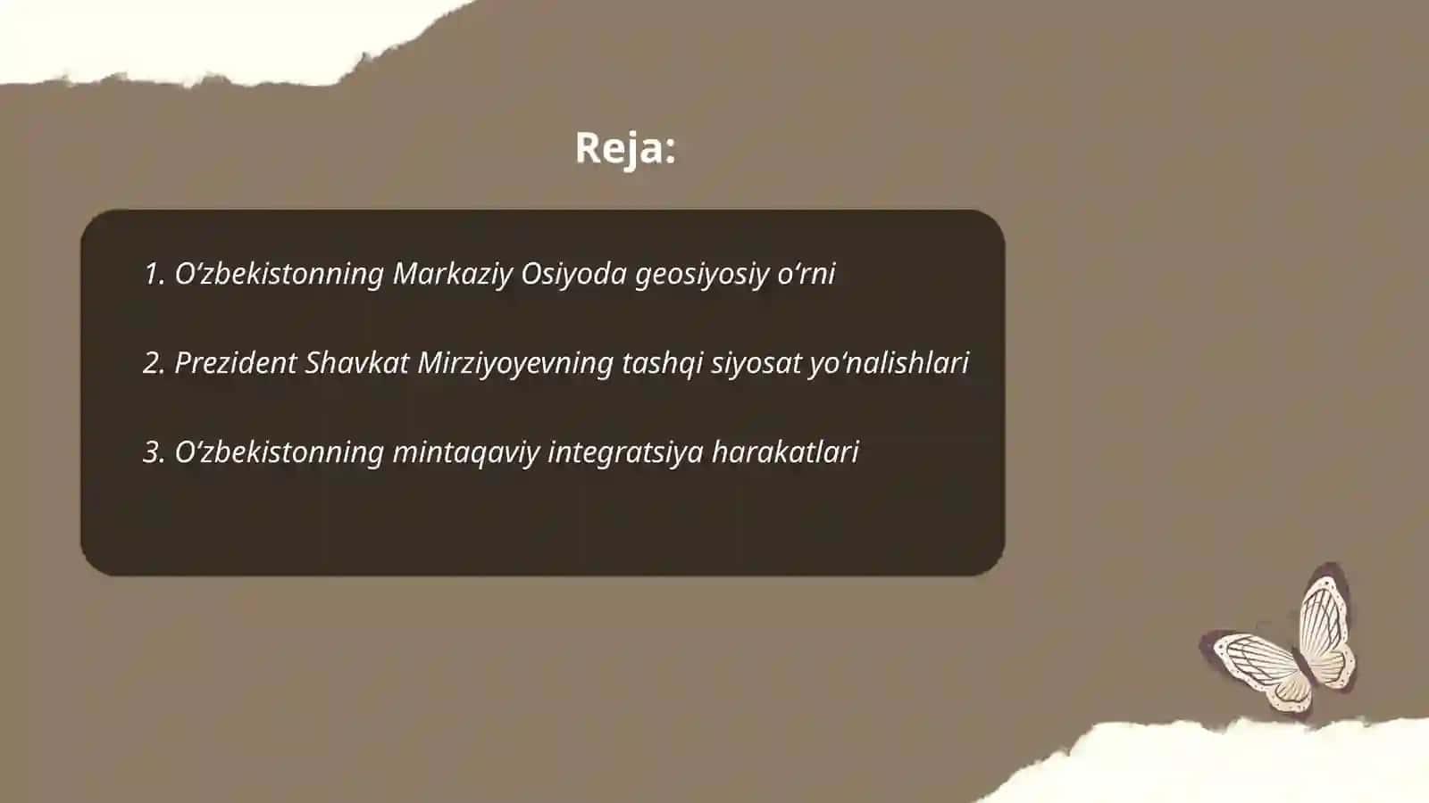 Oʻzbekistonning Markaziy Osiyodagi tinchlik va barqarorlikni taminlashdagi oʻrni 2