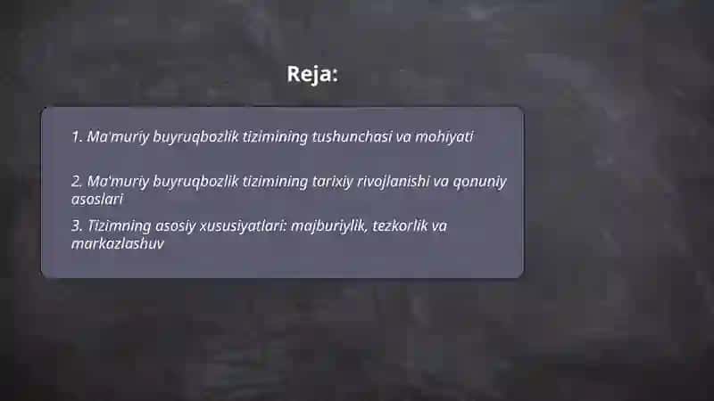 Ma'muriy buyruqbozlik tizimi: xususiyatlari va buyruqlato 2