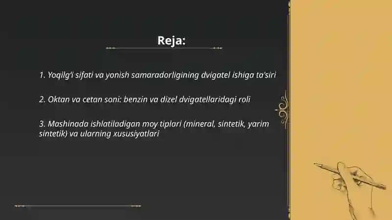 Yoqilĝi-moylash materiallari va ularning dvigetel ishlashiga tasiri 2