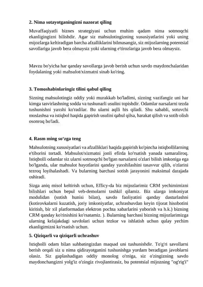 Mahsulot va xizmatlarni sotish strategiyasi 2