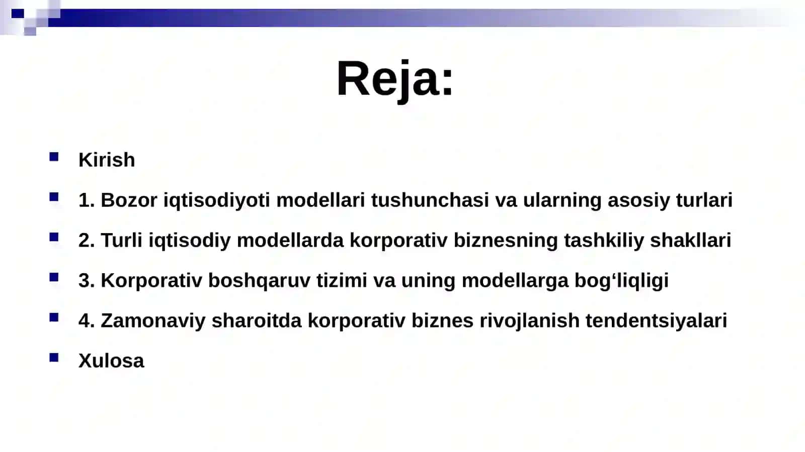 Bozor iqtisodiyotining turli modellarida korporativ biznes tashkiliy xususiyatlari 2
