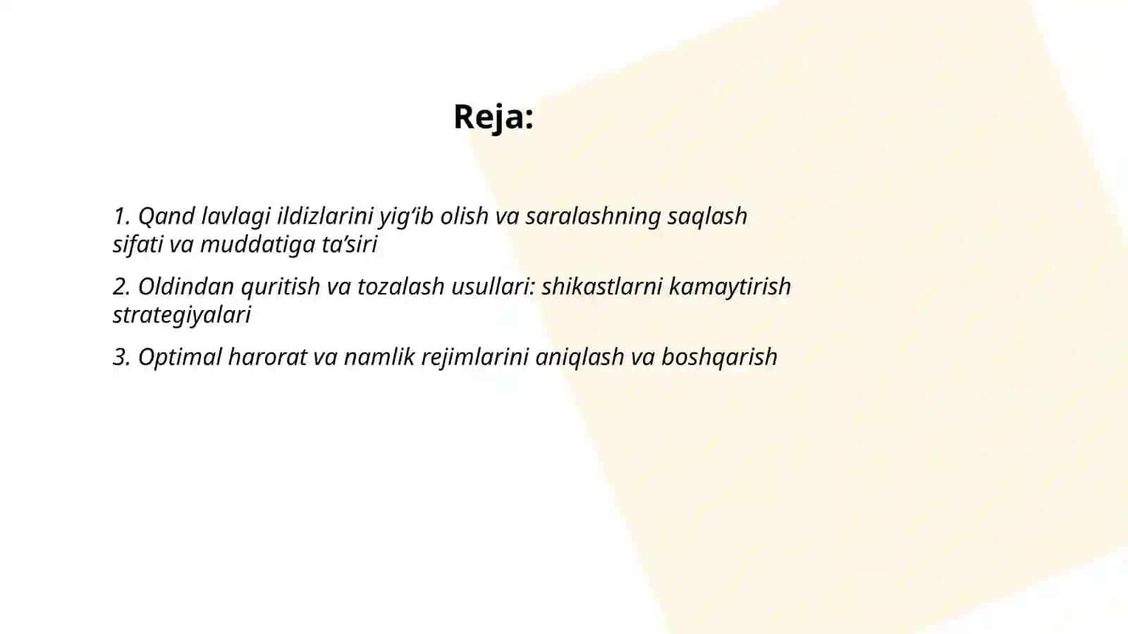 Qand lavlagi ildizmevalarni saqlashning istiqbolli va resurs tejamkor usullari 2