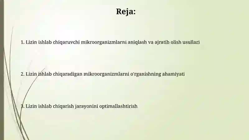 Lizin sentiz qiluvchi mikroorganizmlarni urganish 2
