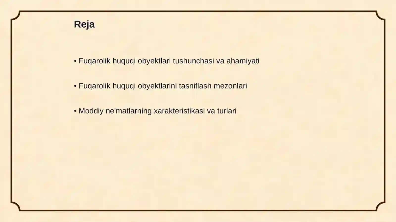Fyqarolik huquqi obyektlari 2