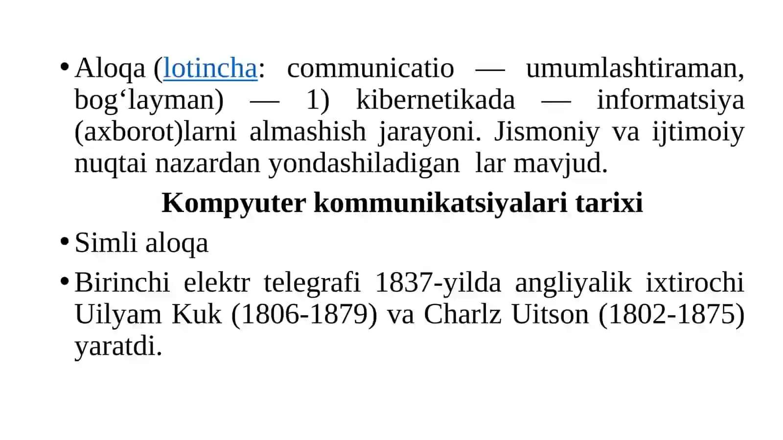 Aloqa(lotincha:communicatio—umumlashtiraman,bogʻlayman) 2