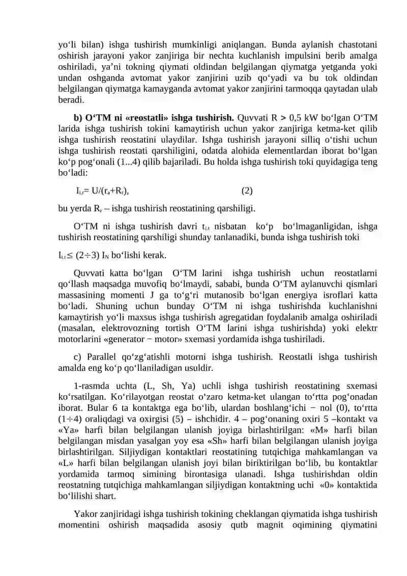 O‘zgarmas tok tortuvchi elektr mashinalarini ishga tushirish va tezliklarini rostlash 2
