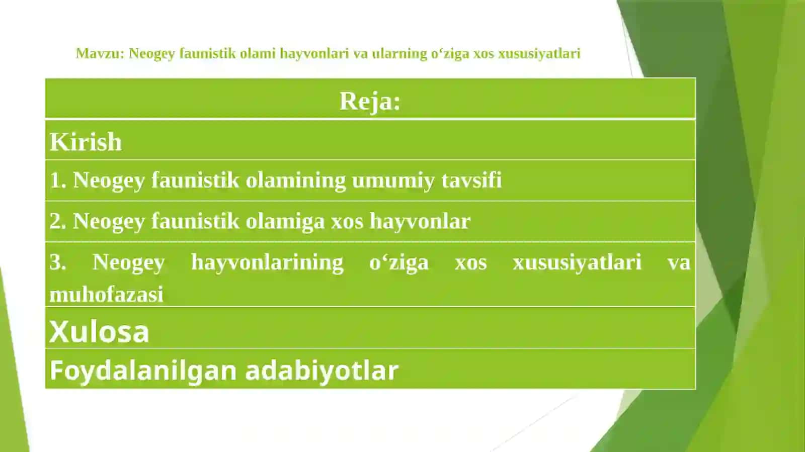 Neogey faunistik olami hayvonlari va ularning o‘ziga xos xususiyatlari 2