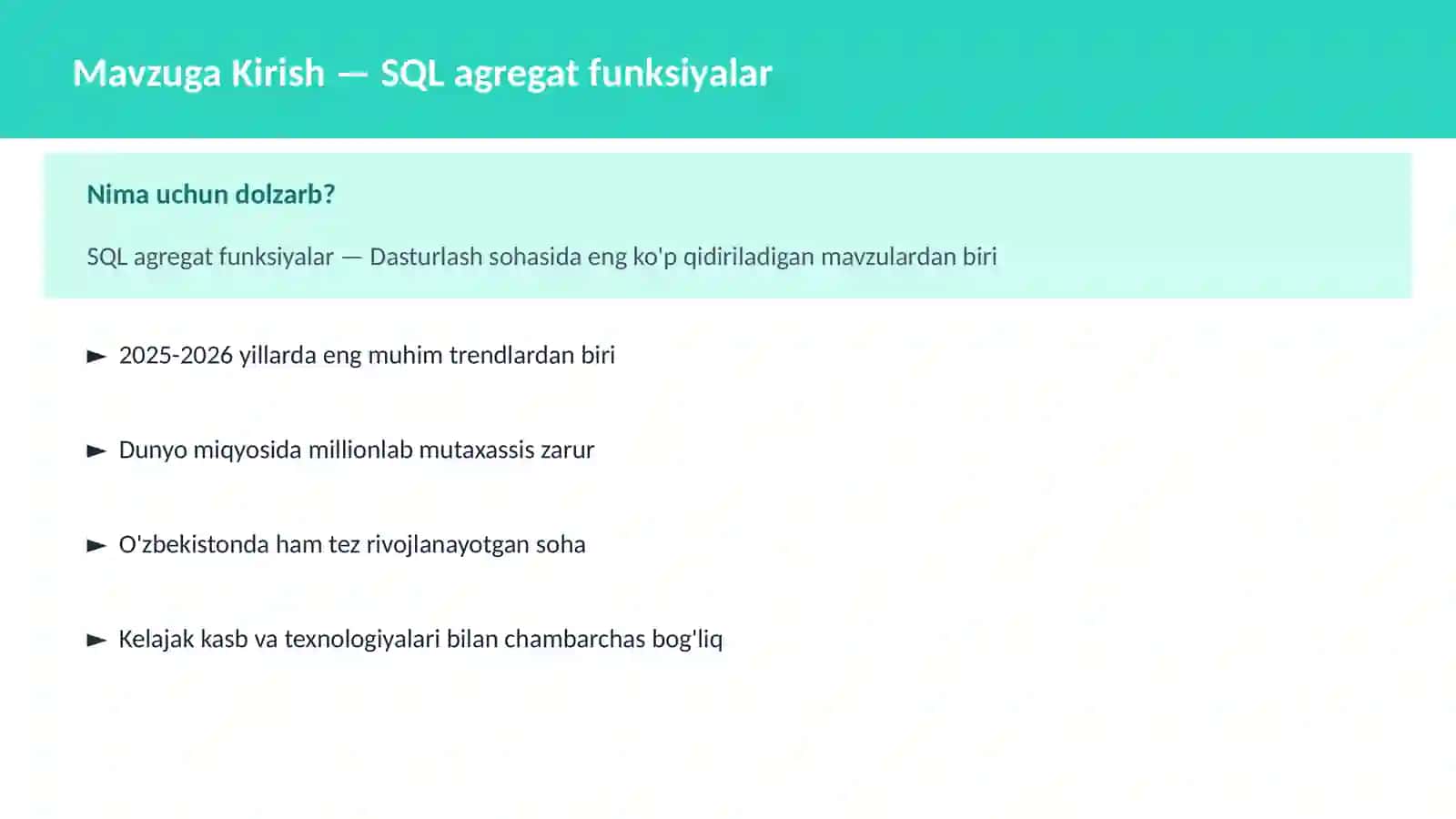 SQL agregat funksiyalar 2