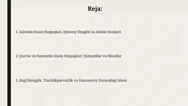 Islomda Inson Huquqlari, Ijtimoiy Tenglik va Adolat Asoslari 2