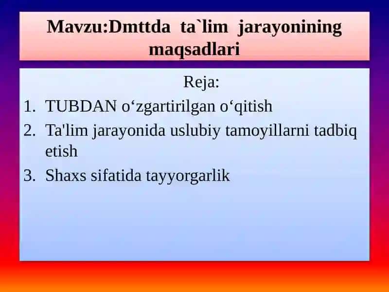 Dmttda  ta`lim  jarayonining maqsadlari 2