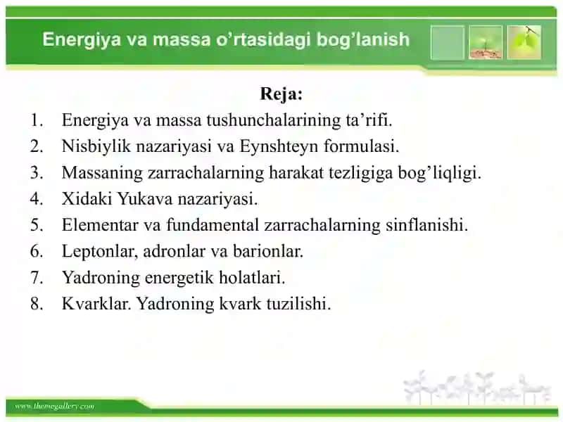 Maydon tushunchasi va xillari. Energiya va massa o’rtasidagi bog’lanish 2