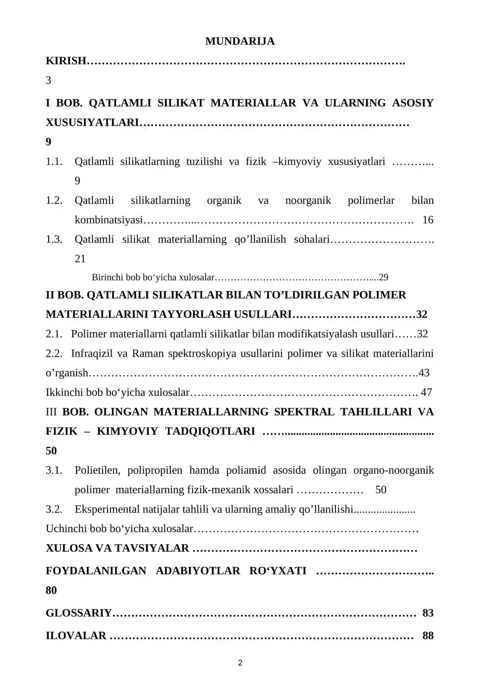 QATLAMLI SILIKAT MATERIALLAR ASOSIDA YUQORI DARAJADA TO’LDIRILGAN ORGANO – NOORGANIK POLIMER MATERIALLAR SPEKTRLARINI O’RGANISH 2