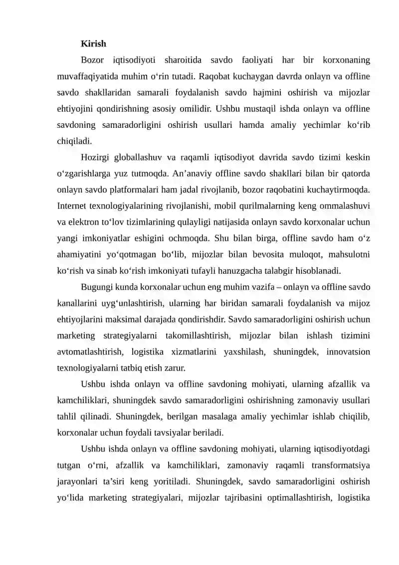 Onlayn va offline savdo samaradorligini oshirish va berilgan masalaga aniq yechimlar ishlab chiqish 2