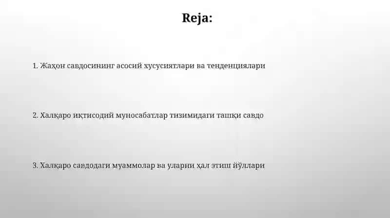 Xalqaro savdo shartnomalari va bitimlari 2