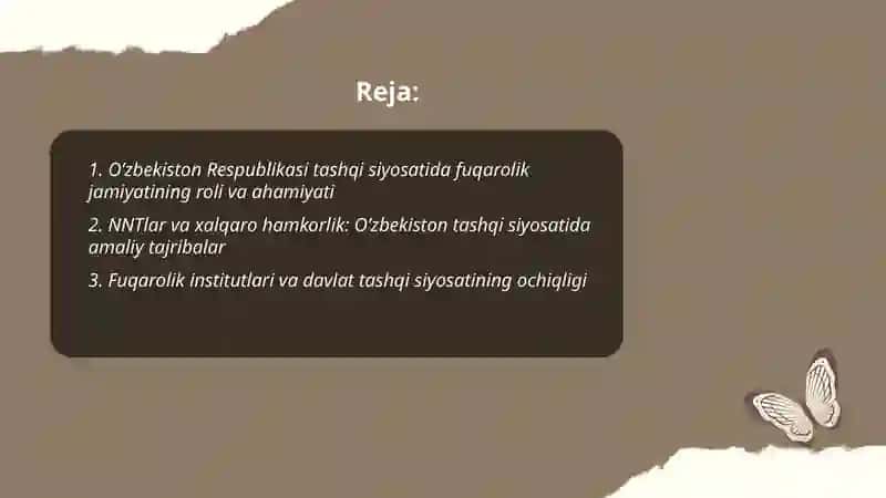 O’zbekiston Respublikasi tashqi siyosatida fuqarolik instituti 2