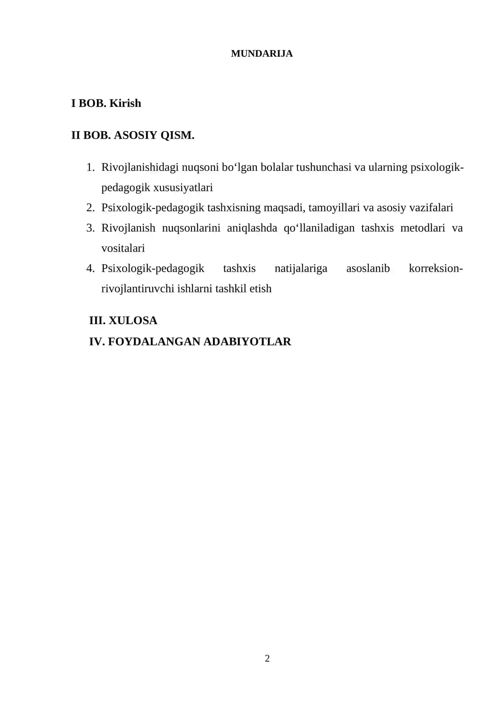 Rivojlanishidagi nuqsoni bo'lgan bolalarni psixologik-pedagogik tashxis qilish vazifalari. 2