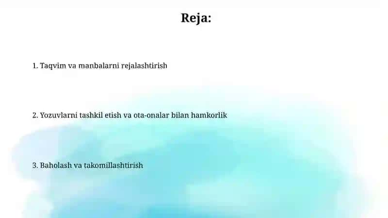 Yozgi taʼtil vaqtida maktabda toʻgaraklar tashkil etish va ota-onalar hamkorligini yoʻlga qoʻyish 2