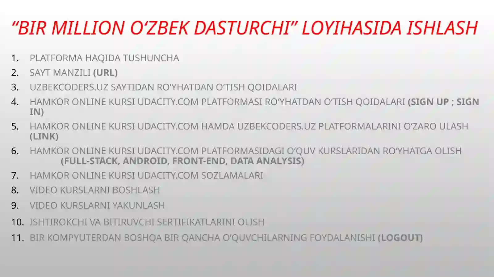 Bir million dasturchi loyihasi bilan ishlash 2