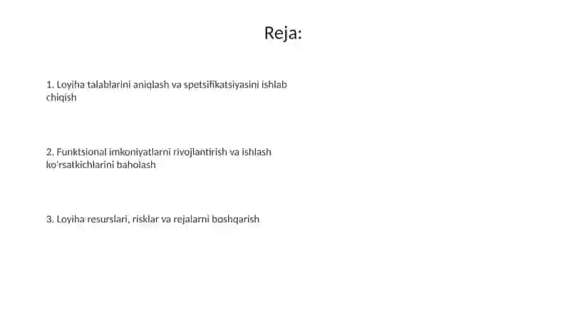 Loyiha xususiyatini ishlab chiqish 2