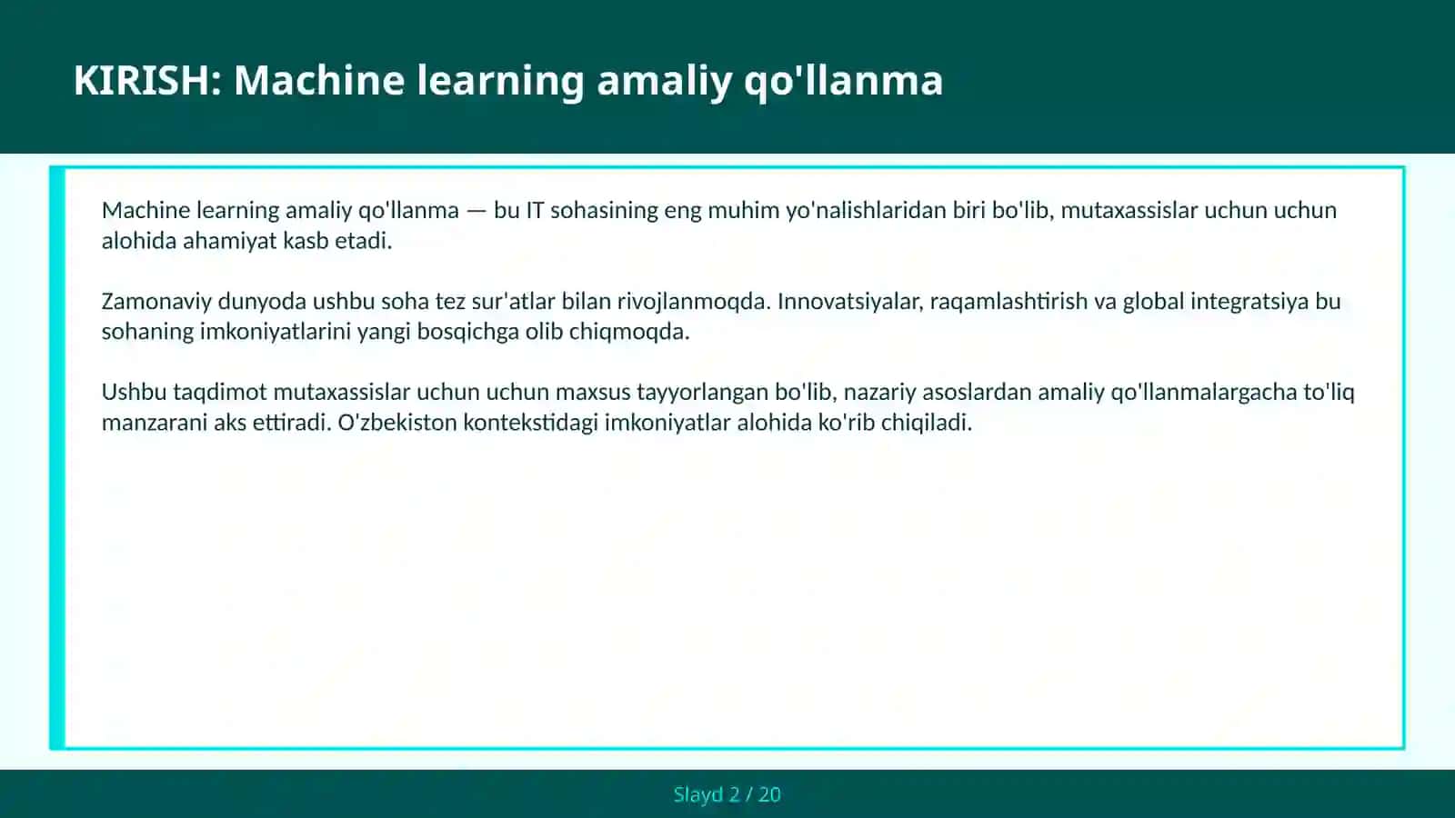 MACHINE LEARNING AMALIY QO'LLANMA 2