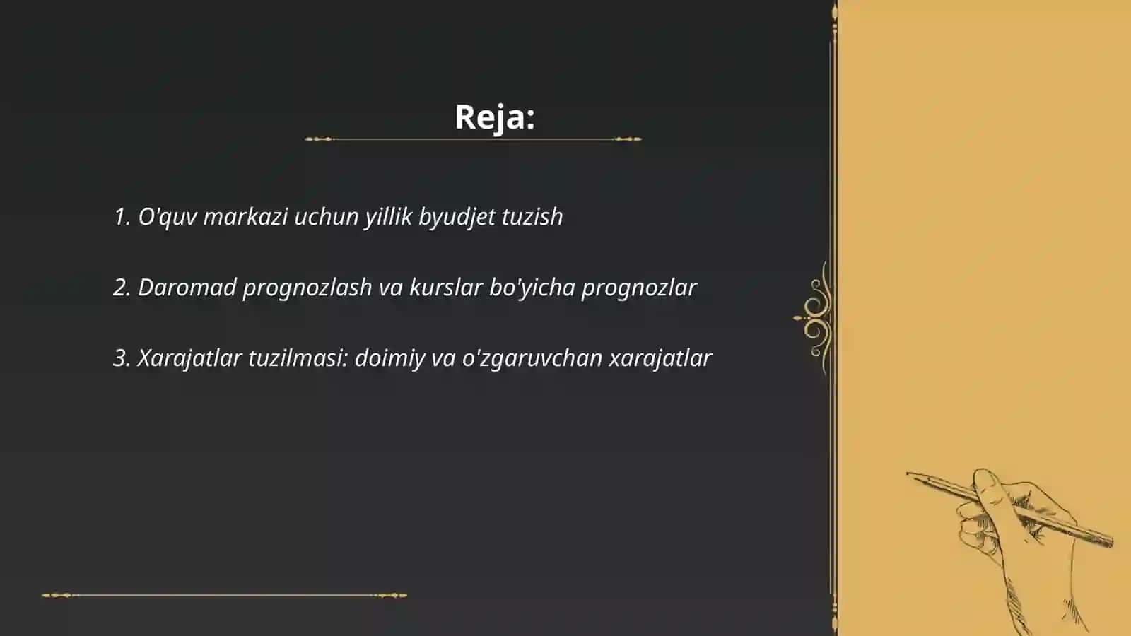 O’quv markazini moliyaviy rejalashtirish 2