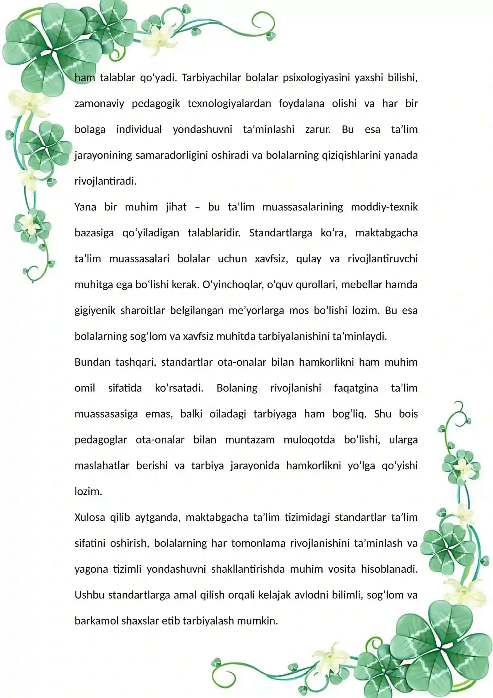 Maktabgacha ta'lim tizmidagi standartlar 2