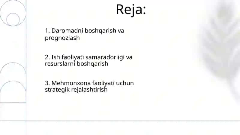 Mehmonxona xo'jaligi faoliyatini rejalashtirish va bashorat qilish 2