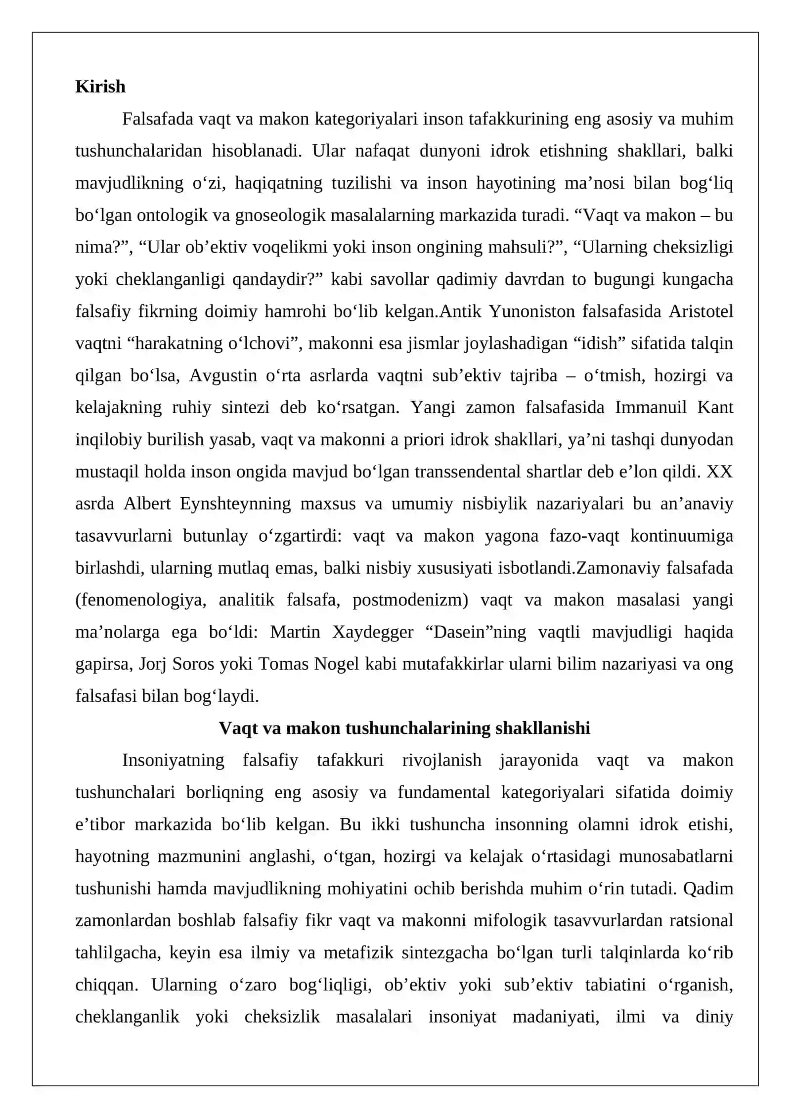 Vaqt va makon kategoriyalarining falsafiy talqini 2