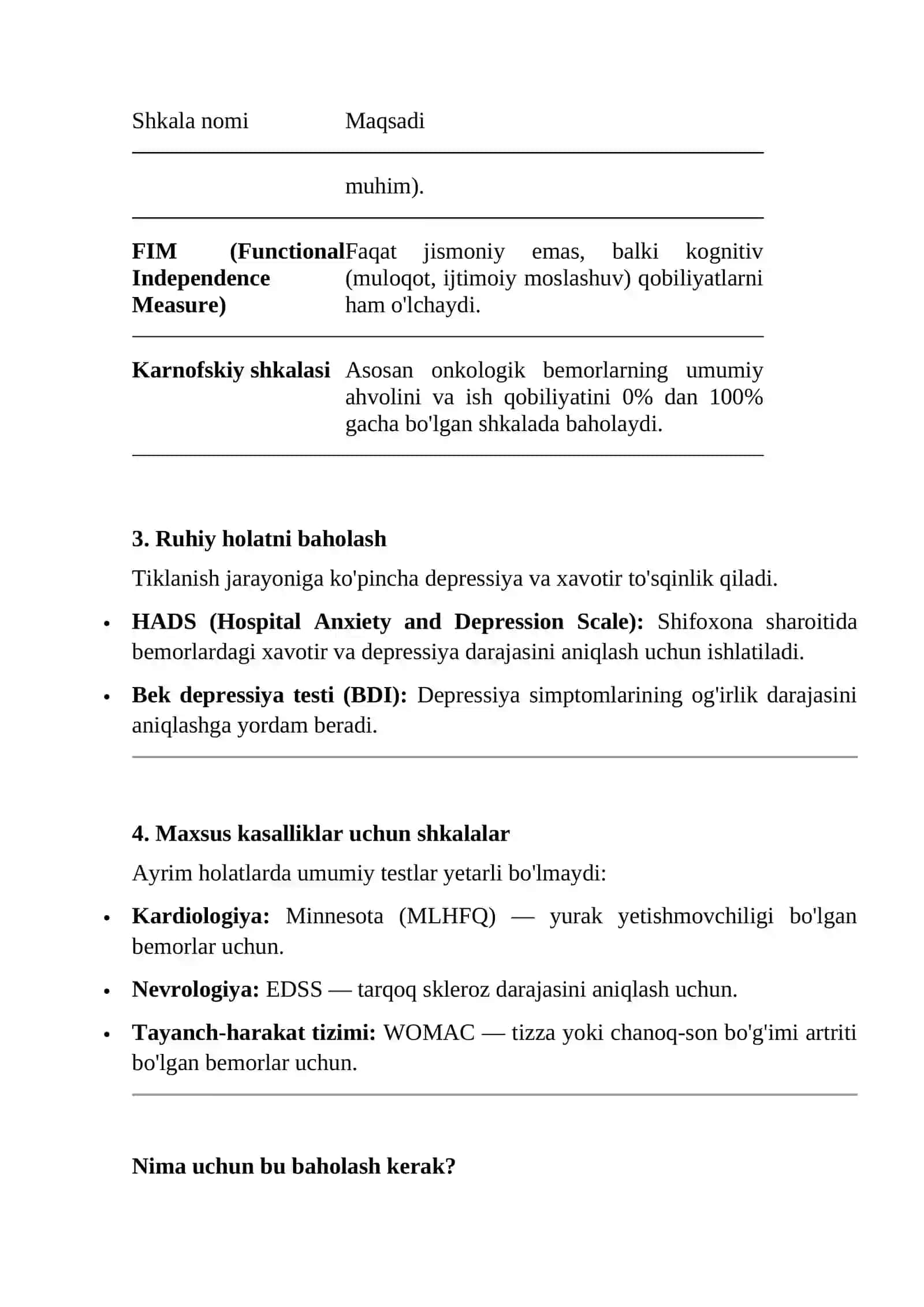 Bemorlarning hayot sifatini baholash 2