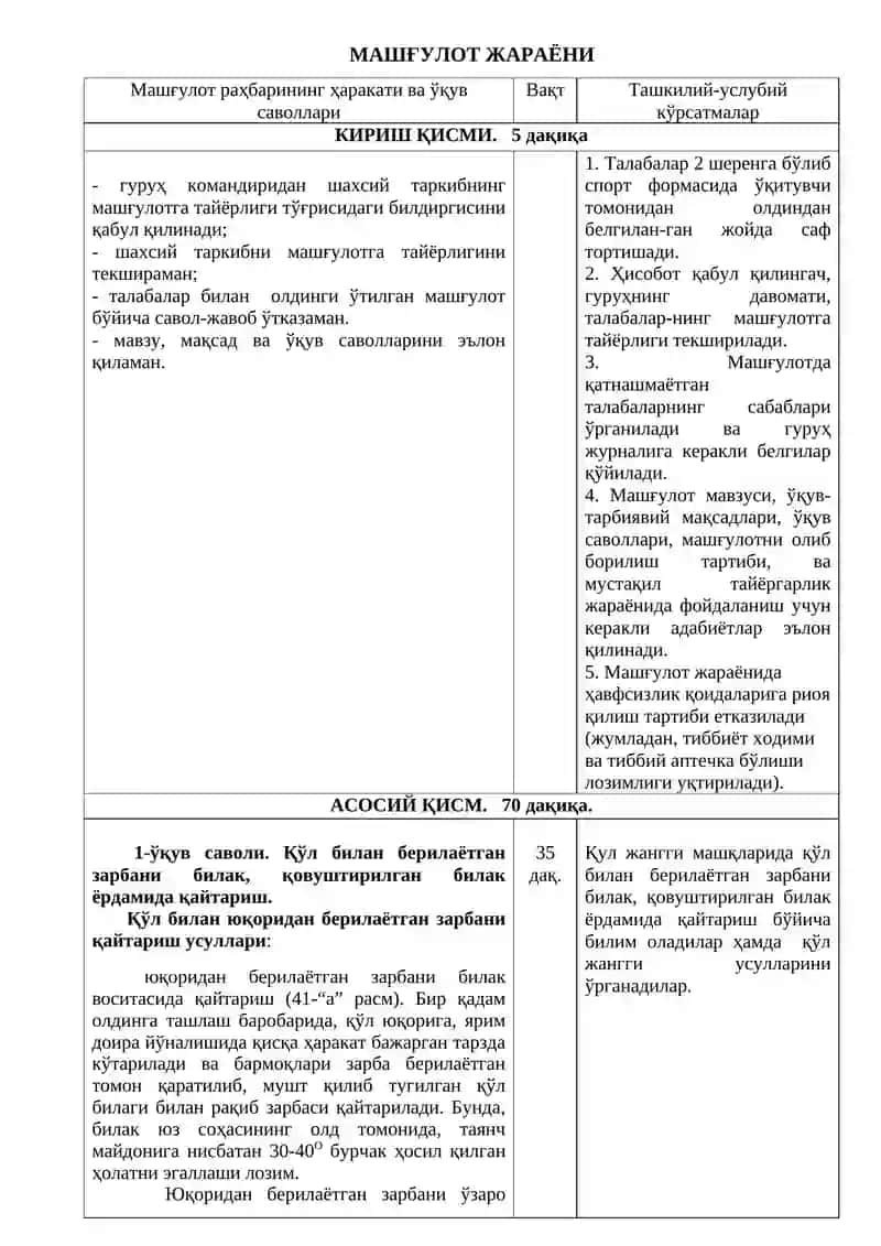 Мавзу8: Қўл ва пичоқ жанги амалларининг умумий комплекси 2
