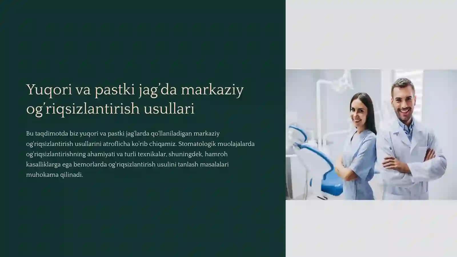 Yuqori va pastki jag’da markaziy og’riqsizlantirish usullari 2