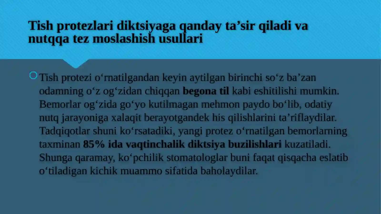 To’liq olib qo’yiluvchi protezlashdan so’ng bemorlarda nutqni shakllantirish. 2