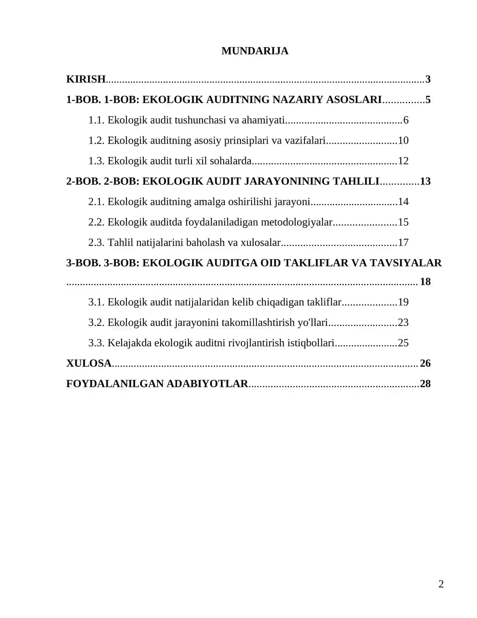 EKOLOGIK AUDIT TARTIB-TAOMILLARI. FANIDAN KURS ISHI 2