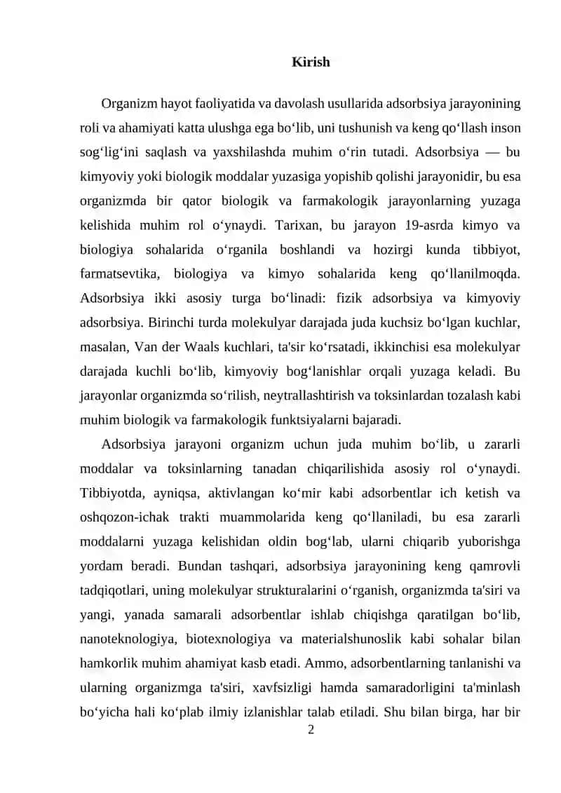 Adsorbsiya tushunchasi va uning biologik asoslari 2