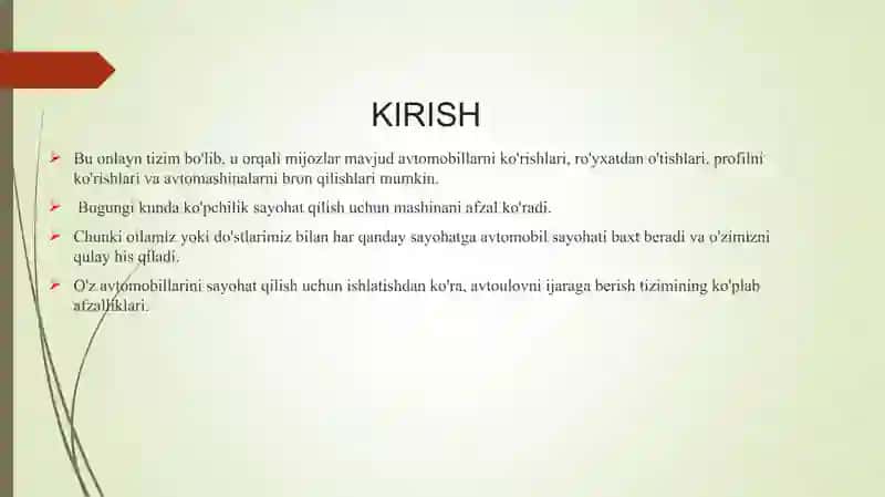 Avtomobil ijaraga berish tizimi 2
