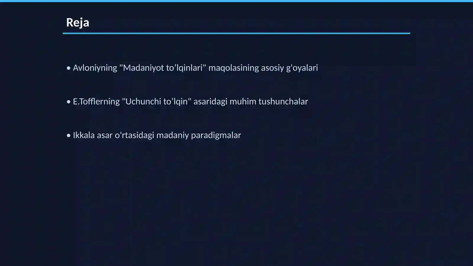 Avloniyning "Madaniyot toʼlqinlari" maqolasi va E.Tofflerning "uchunchi toʼlqin "asarini qiyosiy tahlil etish 2