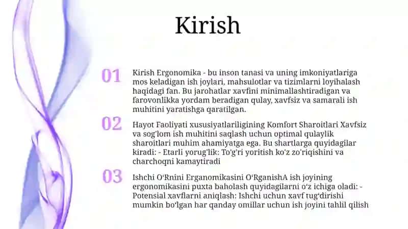 Hayot Faoliyati Xavfsizligining Komfort Sharoitlari Ishchi OʻRnini Erganomikasini OʻRganish 2