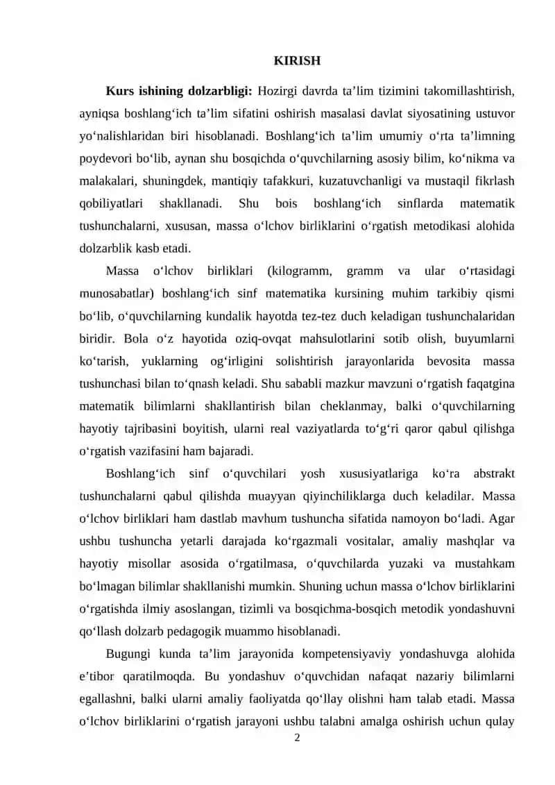 Boshlang'ich sinfda massa o'lchov birliklarini o'rgatish metodikasi 2