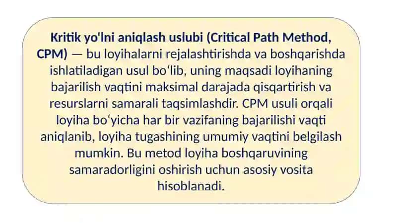 Kritik Yo'lni Aniqlash: Loyiha Muvaffaqiyatining Kaliti 2