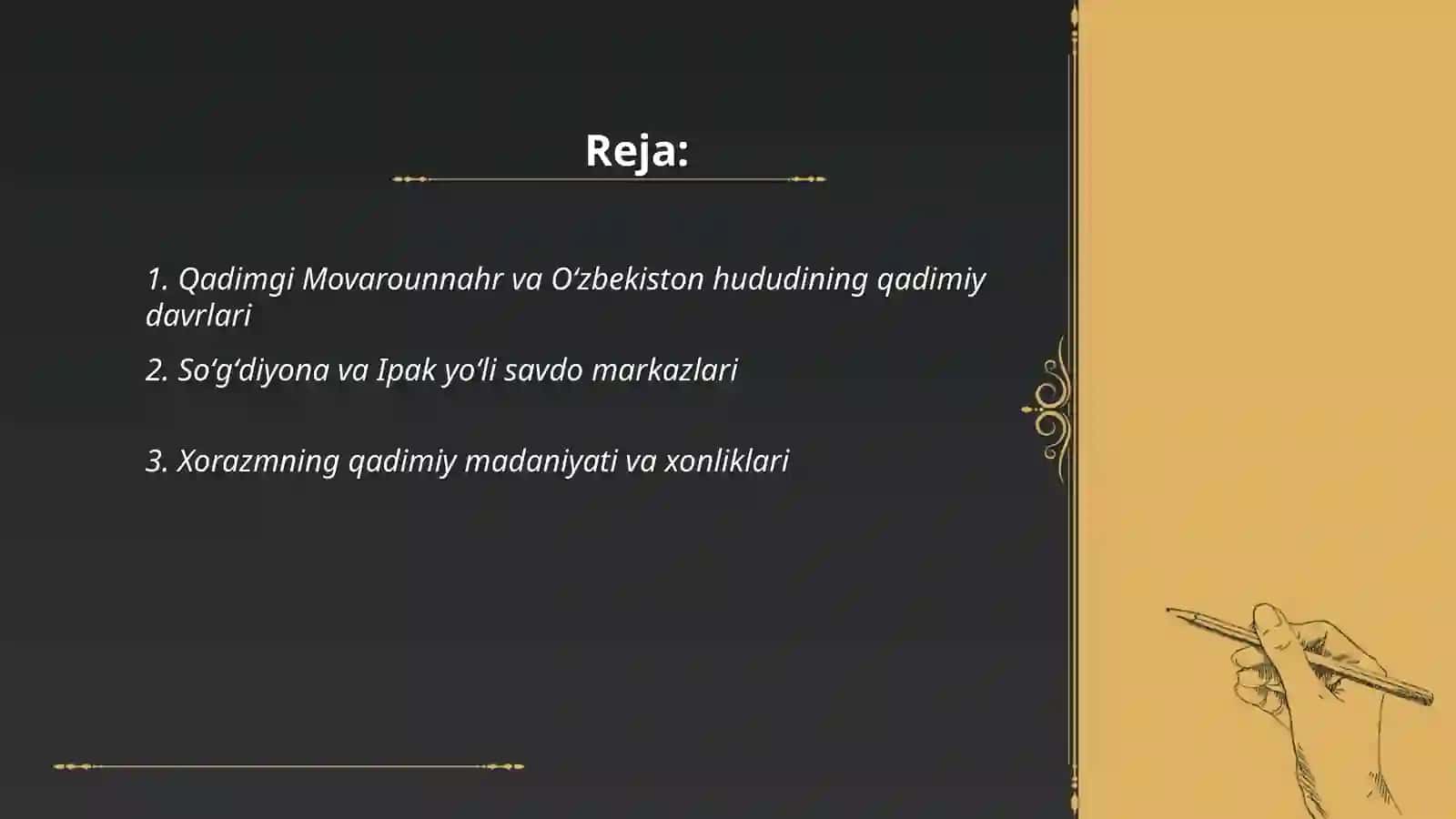 Qadimgi Movarounnahr va Oʻzbekiston hududining qadimiy davrlari 2